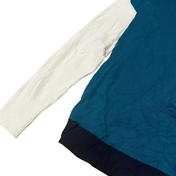 T by Talbots Teal Color Block Cowl Neck Pullover Sweater S - Picture 2 of 4